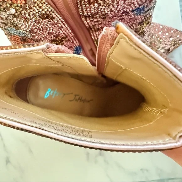 Betsey Johnson Pink Floral Crystal Block Heel Booties - Picture 6 of 12